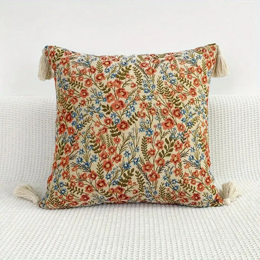 Cushion cover with pink jacquard flowers: Elegance and Style for your Home.