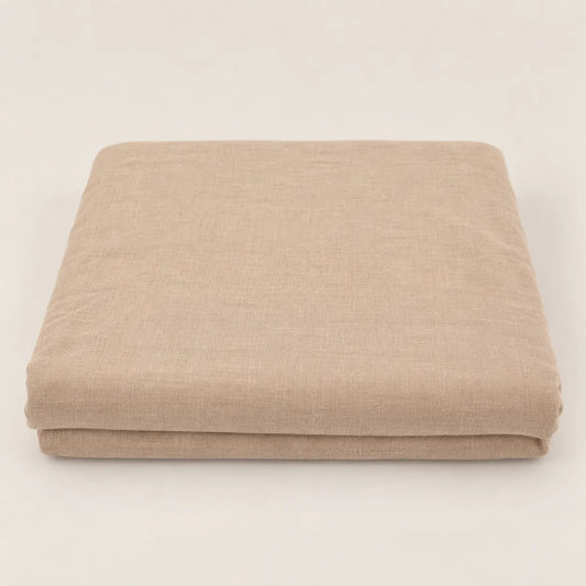 Folded 100% cotton stone brown fitted sheet, 144 thread count. - Oma Home