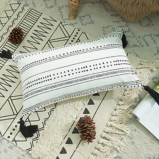 Funda de cojín étnico de rayas con borlas - Oma Home
