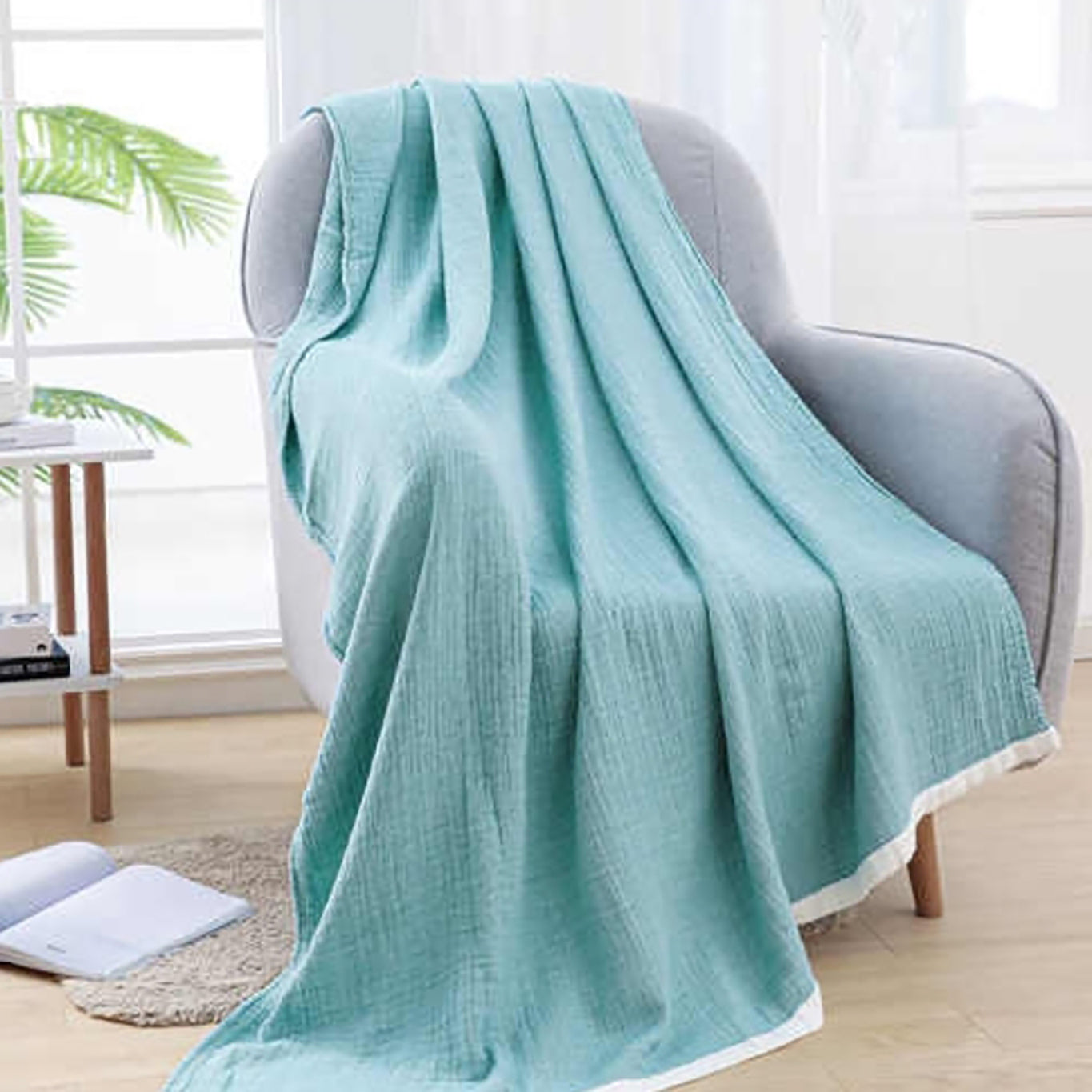 Colcha algodón color azul turquesa. - Oma Home