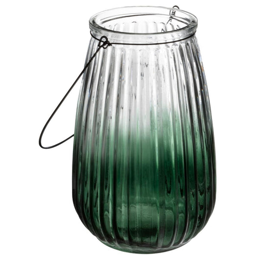 Portavelas alto de vidrio y asa metálica. Color Verde. Altura 29cm. - Oma Home