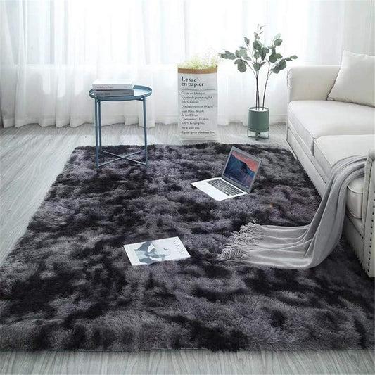 Dark grey long pile rug, soft for living room or bedroom