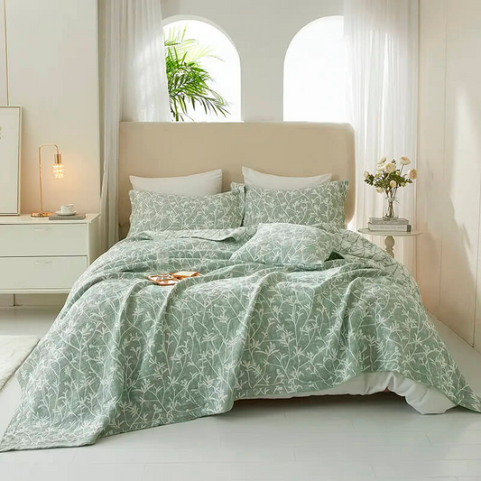 Jacquard Tagesdecke Sommer Grün - Botanisch Baumwolle