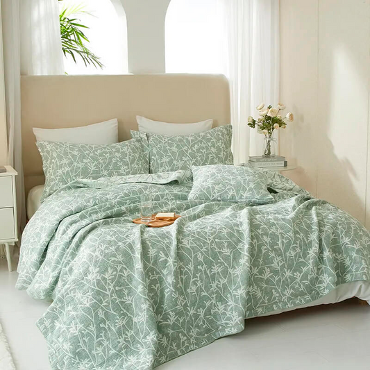 Jacquard Tagesdecke Sommer Grün - Botanisch Baumwolle