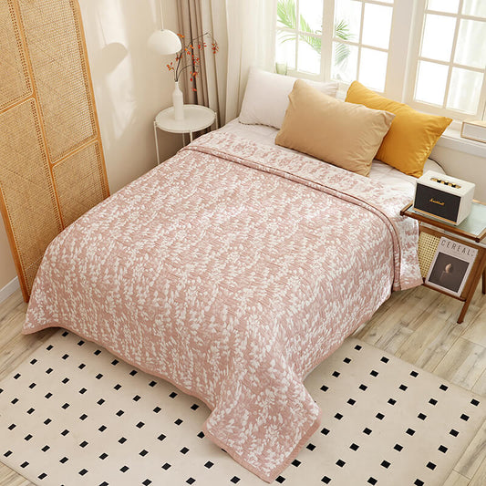 Pink Cotton Jacquard Summer Quilt with Mini Leaves – Premium Quality.