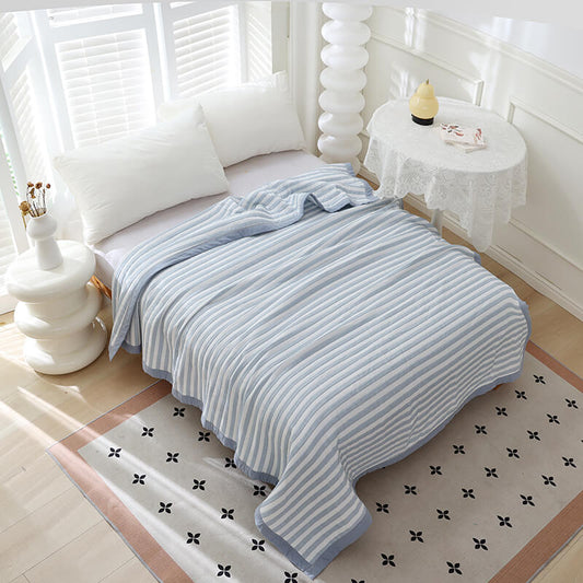Blue and White Striped Jacquard Quilt – Fresh Style and Soft Touch for Summer.
