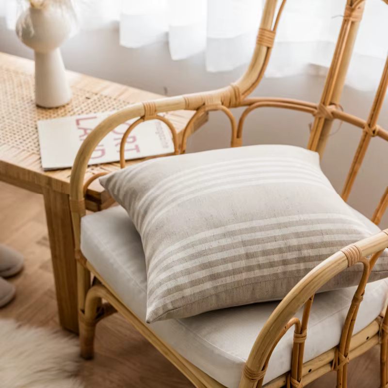 Beige Striped Linen Cushion Cover – Ideal for Sofas, Beds, and Nordic Decor