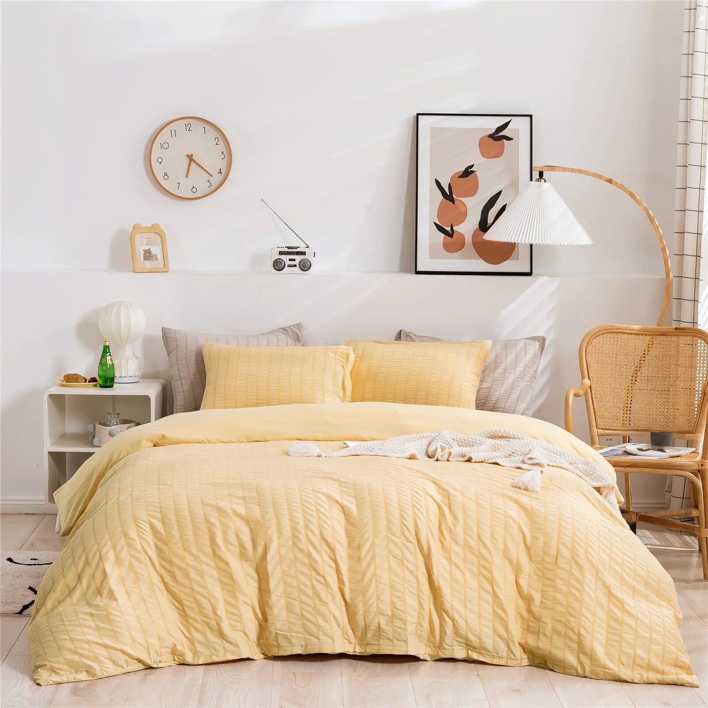 Yellow Striped Duvet Cover with Relief and soft to the touch.