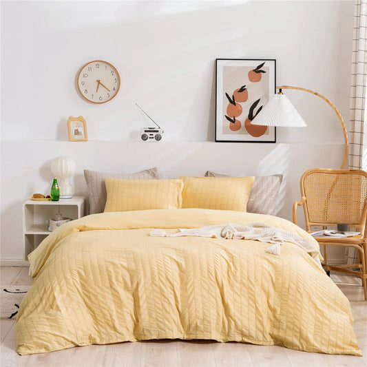 Yellow Striped Duvet Cover with Relief and soft to the touch.