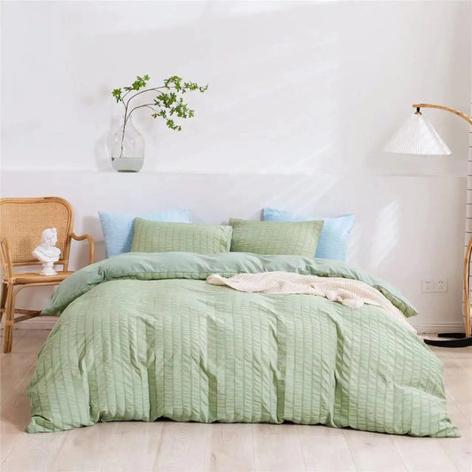 Green Striped Duvet Cover with Relief and soft to the touch.