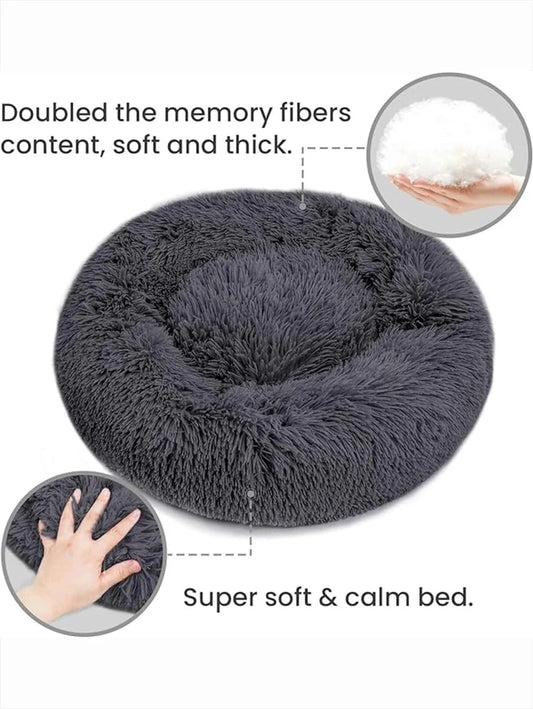 Anti-stress, round, soft dog and cat bed - blue-grey