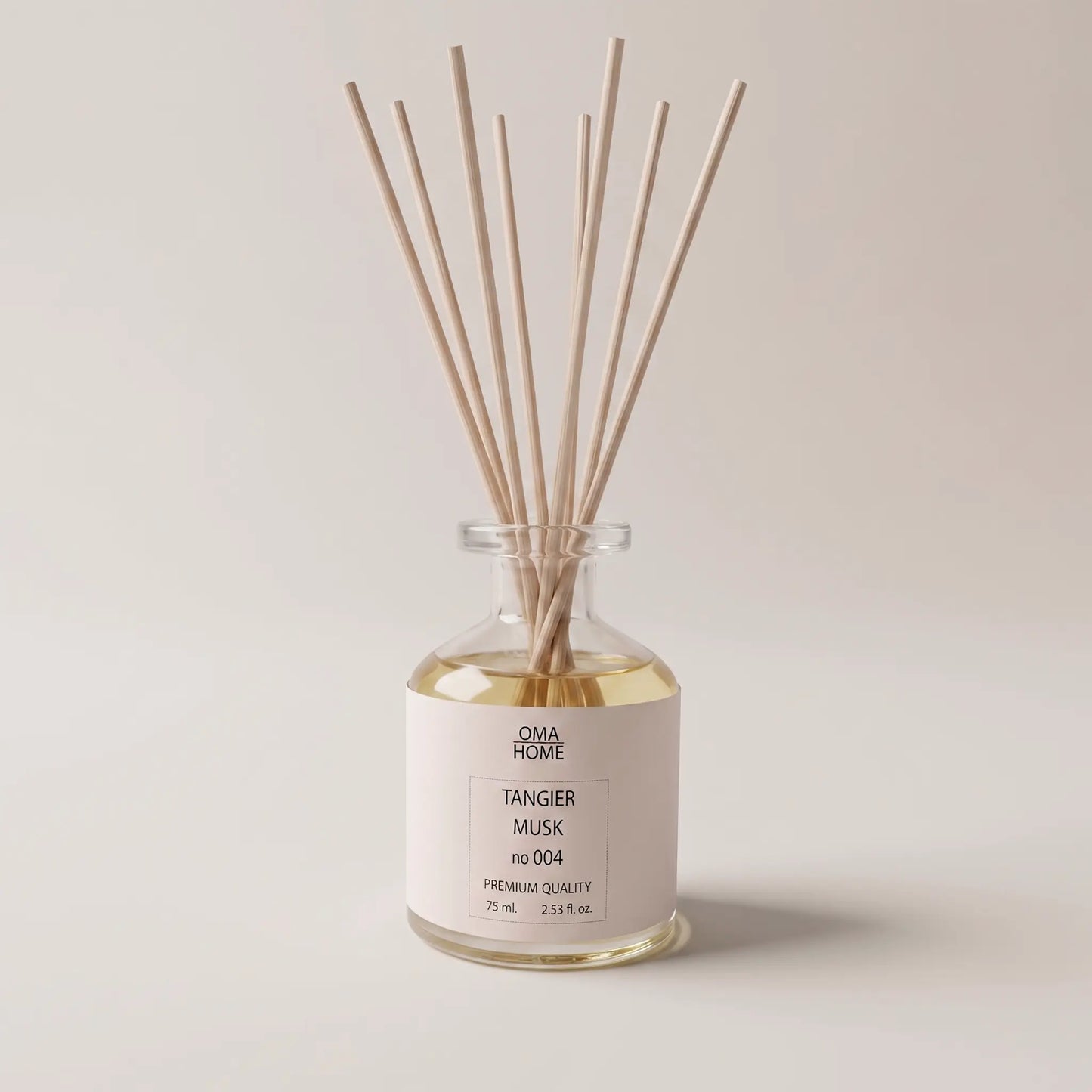 Mikado aromático Tangier Musk de Omahome con difusor de sticks, palitos incluidos. Base natural sin alcohol fabricada en Barcelona, España.