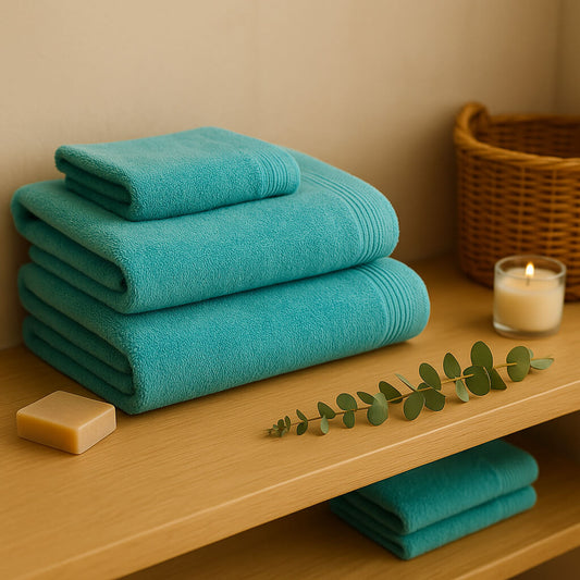 100% Cotton Basic Turquoise Blue Towel, 450 g/m², Soft and Absorbent