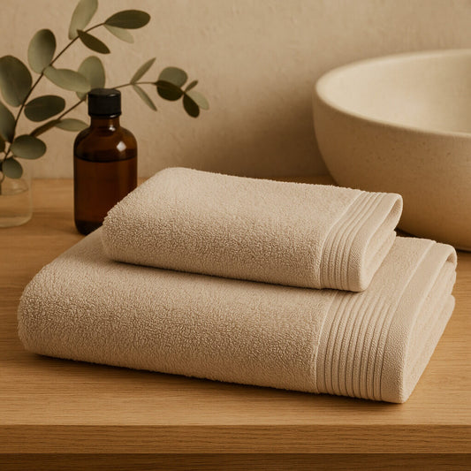 100% Cotton Basic Beige Towel, 450 g/m², Soft and Absorbent