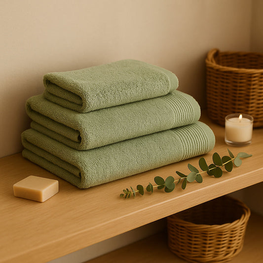 100% Cotton Basic Green Towel, 450 g/m², Soft and Absorbent
