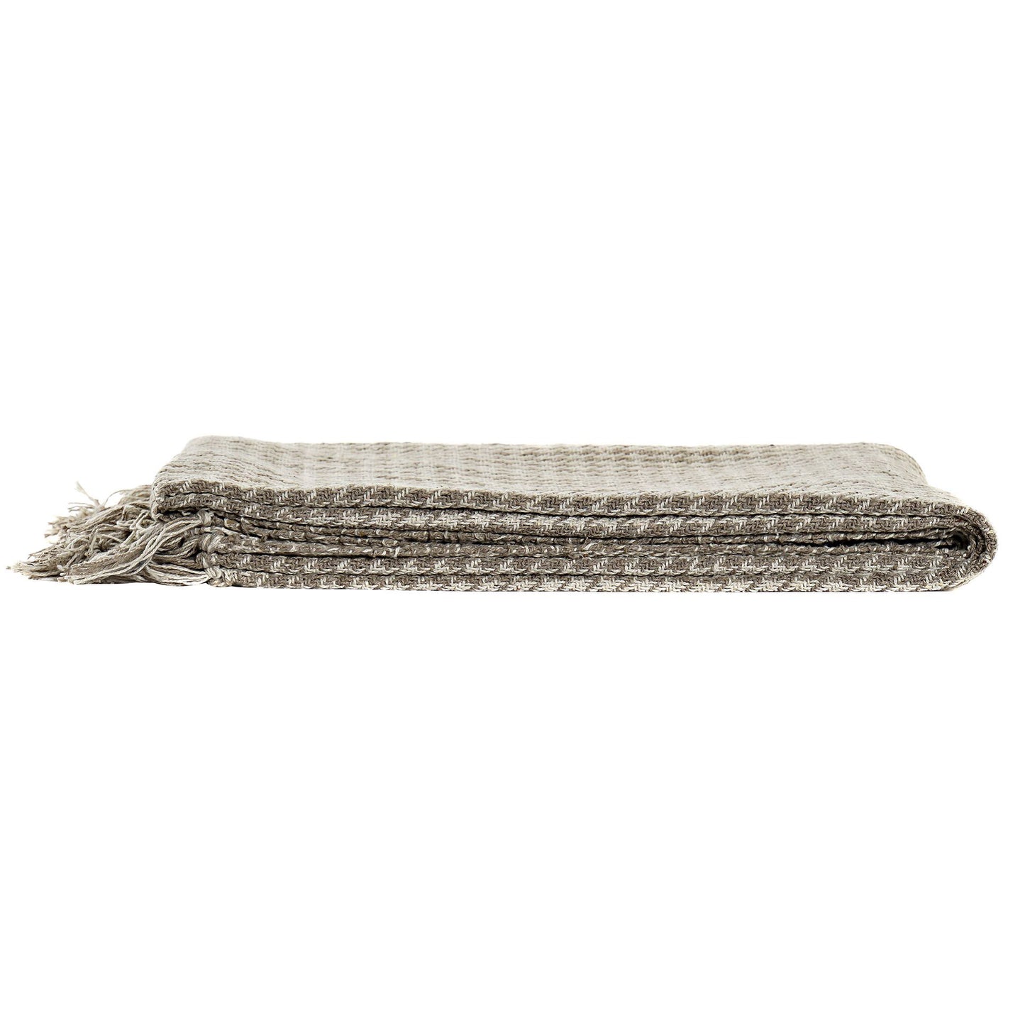 Plaid blanket 100% geometric cotton in beige and white.