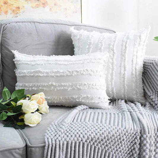 Linen and natural cotton cushion cover. Beige.