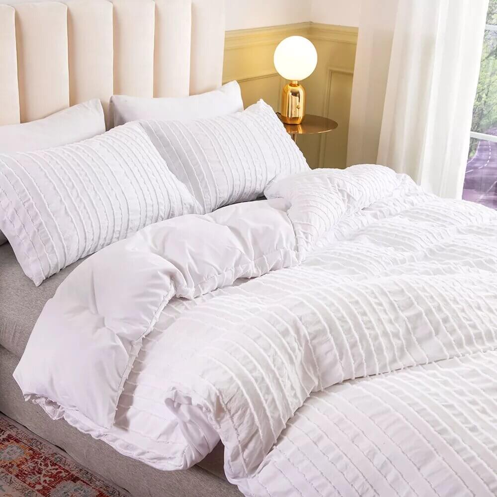 White Duvet Cover with raised stripes, extra soft microfiber.