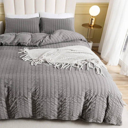 White Duvet Cover with raised stripes, extra soft microfiber.