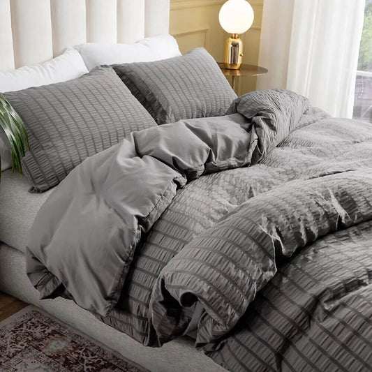 White Duvet Cover with raised stripes, extra soft microfiber.