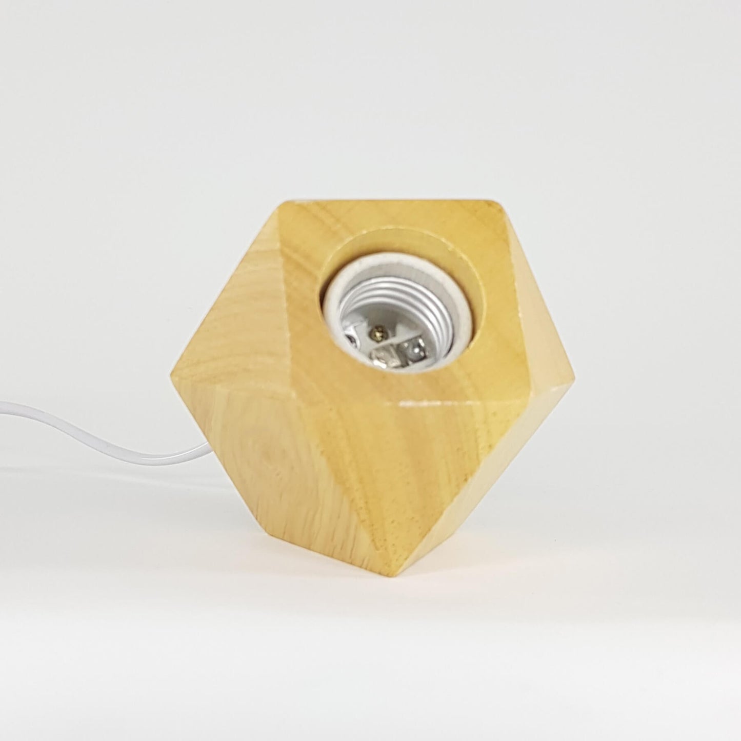 Bedside table lamp with light bulb. Wood with diamond base.