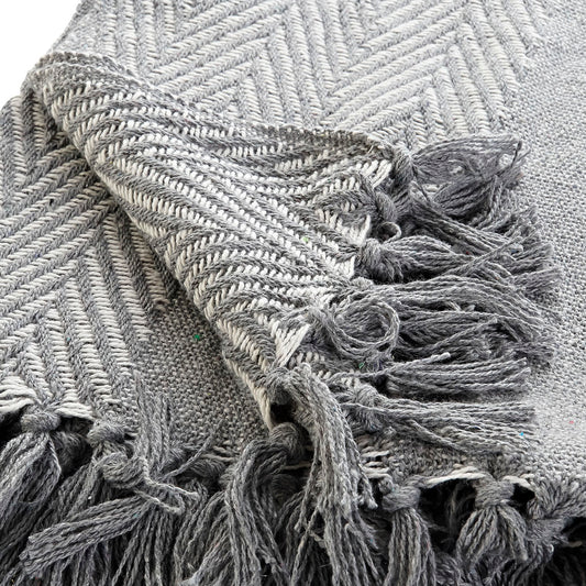 Manta Plaid 100% Algodón Liso y diagonales. Color Gris. - Oma Home